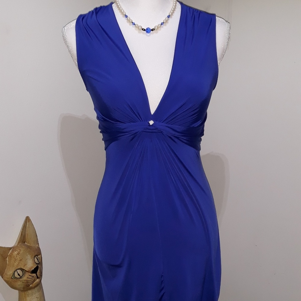 Royal blue low neck keyhole sleeveless dress